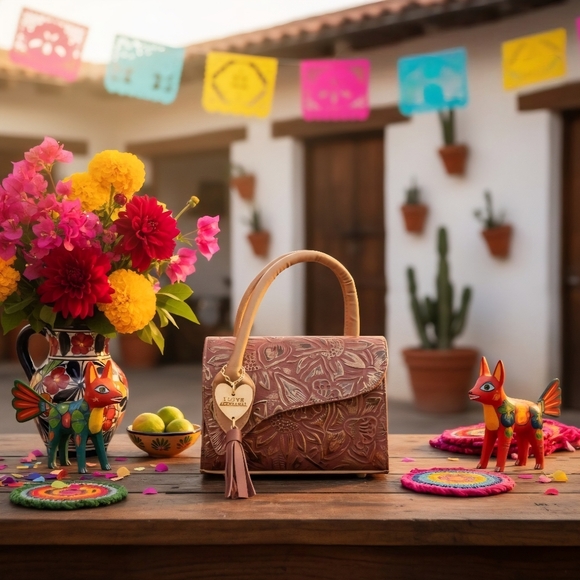 Unbranded Handbags - Red Wine Gold Sunflower Embossed Tooled Artisan LEATHER Crossbody bag Purse